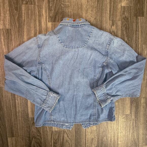 Bill Blass Embroidered Denim Shirt Button Up Women Medium - Picture 2 of 6